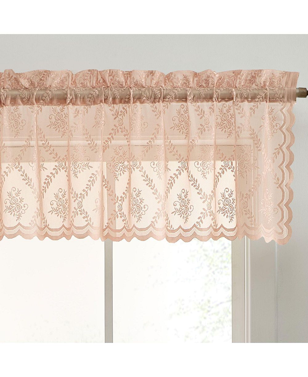HLC.me Isabella Floral Rod Pocket Lace Semi Sheer Voile Short Valance for Small Windows, Kitchen & Bathroom