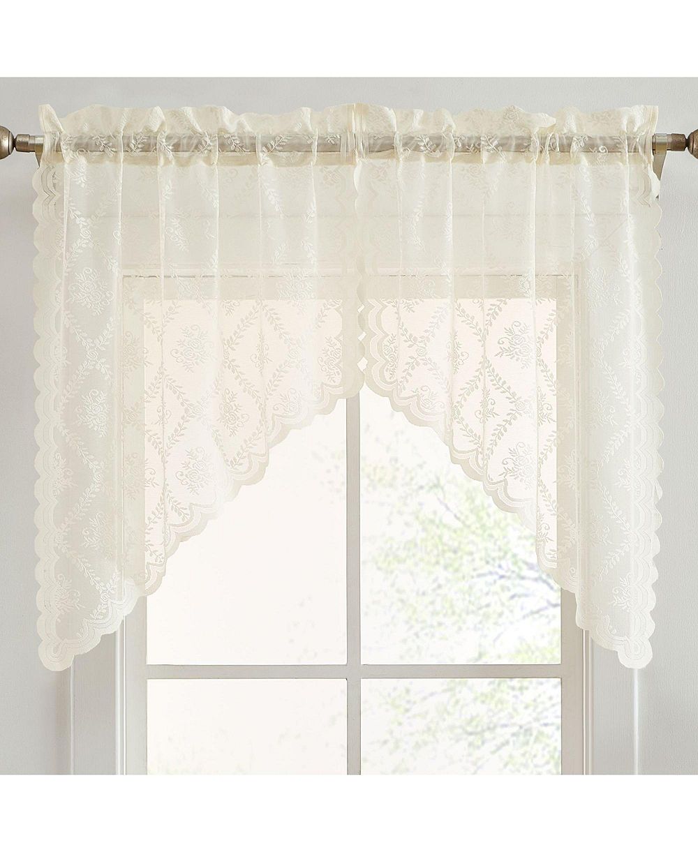 HLC.ME Isabella Floral Lace Rod Pocket Cafe Swag Curtain Set, 28" x 36"
