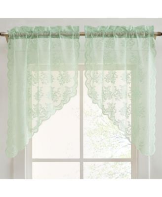 HLC.ME Jolene Floral Rod Pocket Lace Short Cafe Swags for Small Windows - 28 x 36 Inch Length (Seafoam Green Swags, Set of 2)