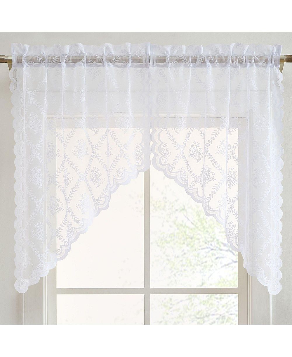 HLC.ME Isabella Цветочный Lace Short Cafe Swags для маленьких окон - 28 x 36 дюймов (Белые Swags, набор из 2 шт.)