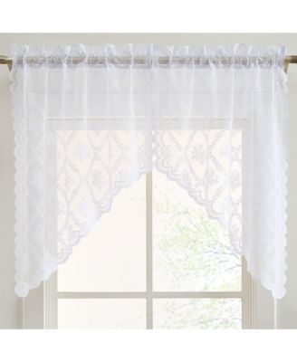 HLC.ME Isabella Floral Rod Pocket Lace Short Cafe Swags for Small Windows - 28 x 36 Inch Length (White Swags, Set of 2)