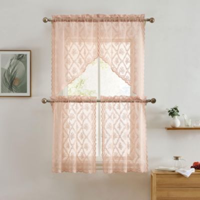 HLC.ME Isabella Floral Rod Pocket Lace Semi Sheer Voile Short Cafe Tiers for Small Windows - 28 x 36 Inch Length