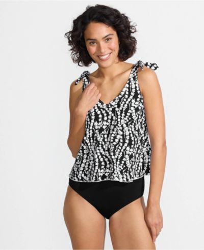 Lands' End Women's Chlorine Resistant V-neck Shoulder Tie Flutter Tankini Swimsuit Top