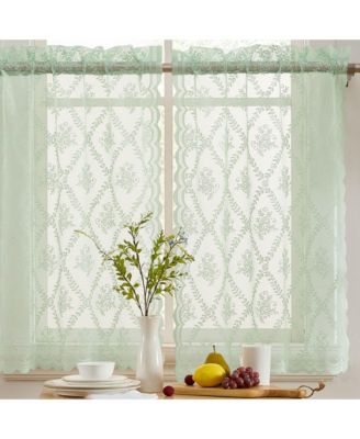 Полупрозрачные тюлевые занавески HLC.ME Isabella Floral Rod Pocket Lace 28 x 24 Inch (Seafoam Green, Set of 2)