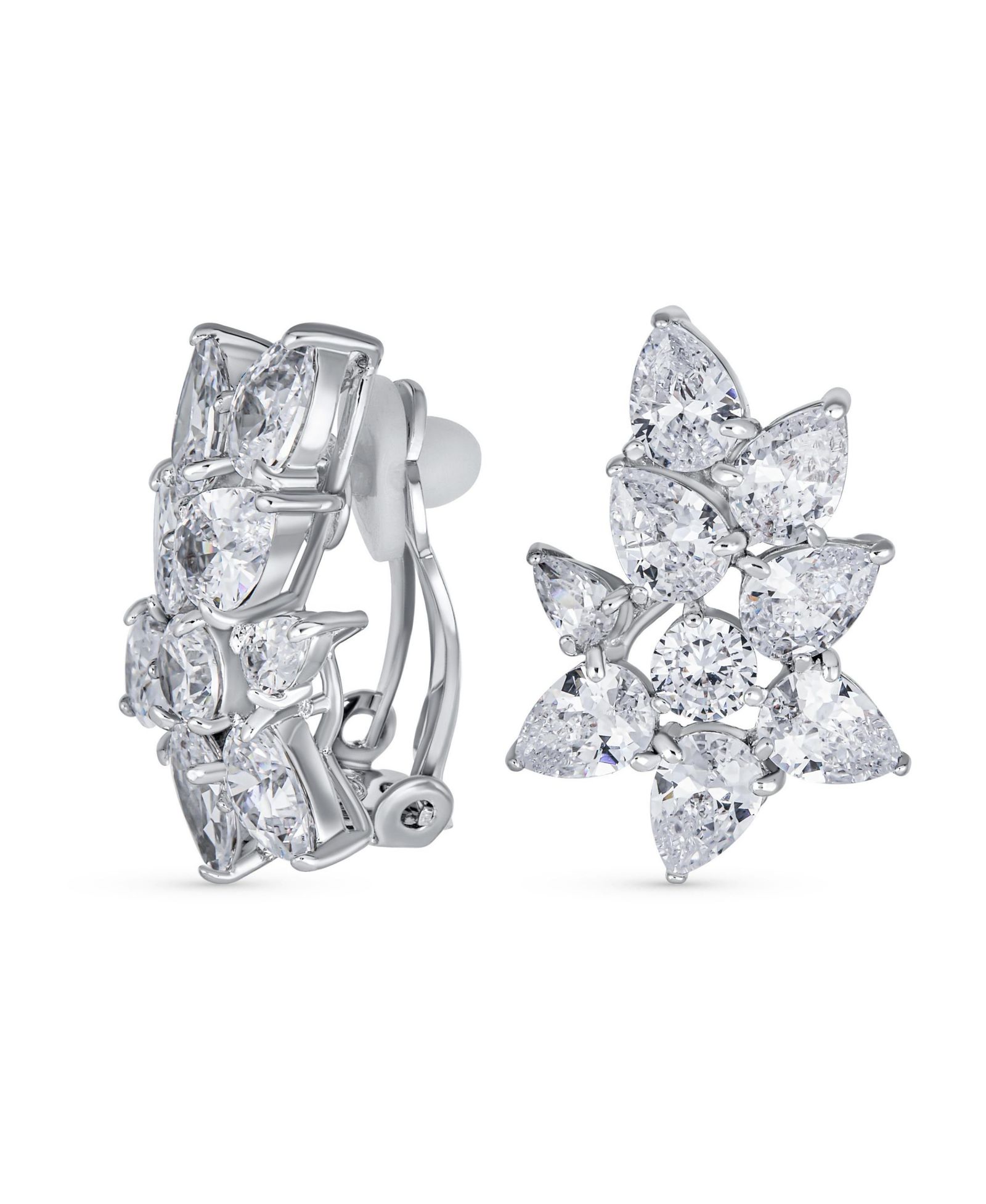 Серьги-клипсы Bling Jewelry с листьями из CZ и серебристым напылением