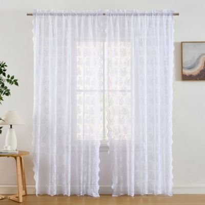 HLC.ME Jolene Floral Soft Decorative Lace Semi Sheer Light Filtering Rod Pocket Window Treatment Curtain Panels - Set of 2