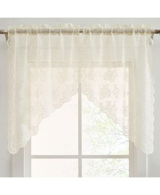 HLC.ME Jolene Floral Rod Pocket Lace Short Cafe Swags for Small Windows - 28 x 36 Inch Length (Ivory Swags, Set of 2