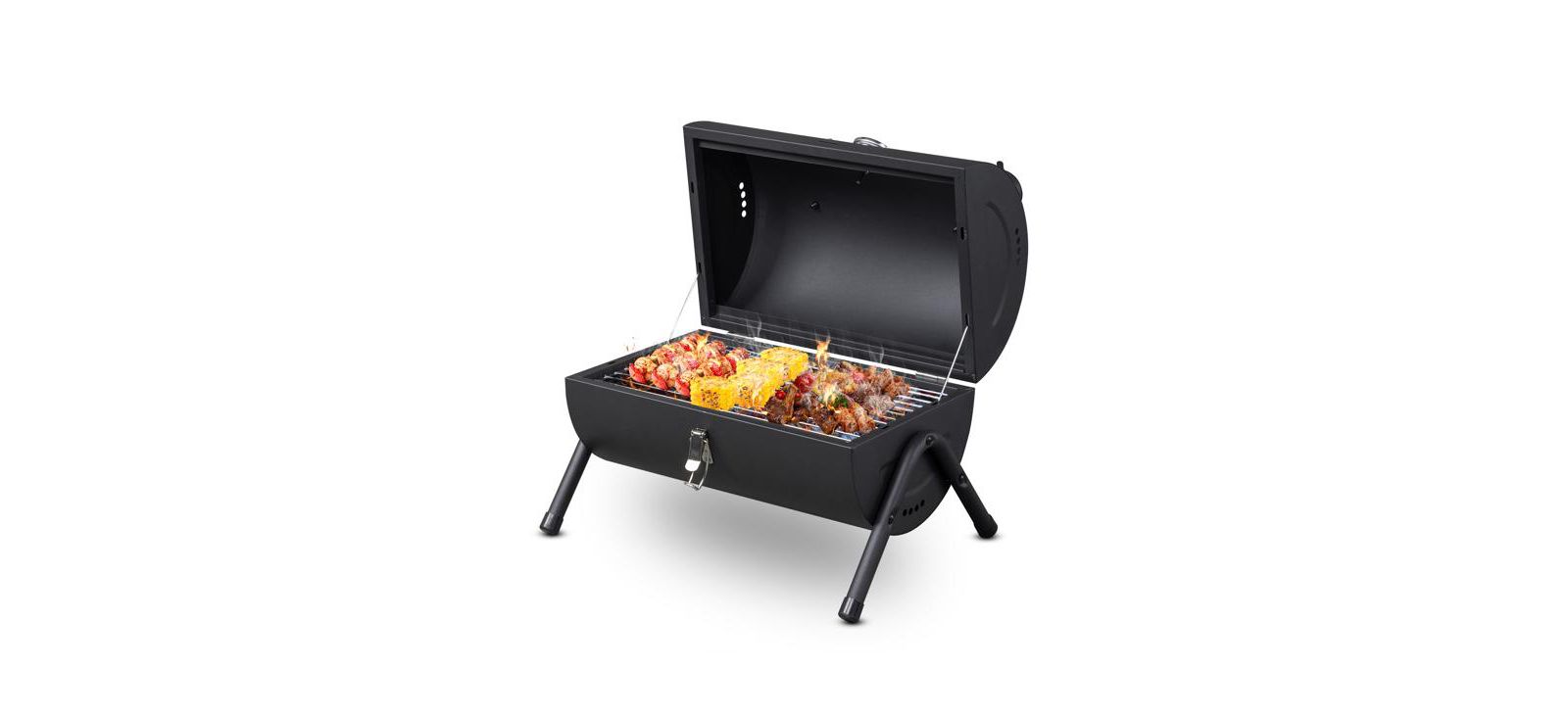 Slickblue Portable Charcoal Grill with Thermometer & Wooden Handle