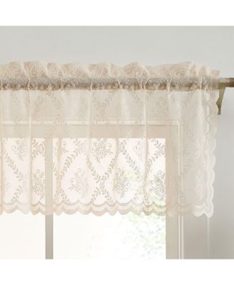 HLC.ME Isabella Floral Rod Pocket Lace Semi Sheer Voile Short Valance for Small Windows, Kitchen & Bathroom - 54 x 18 Inch Length (Taupe Valance)