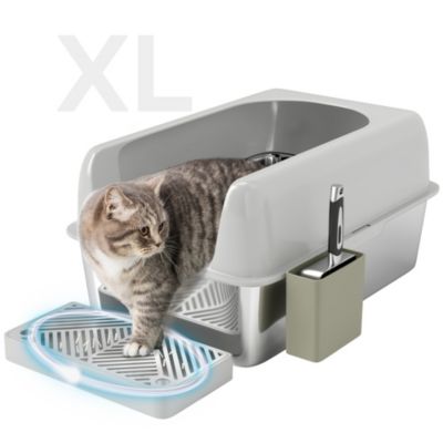 PawHut Stainless Steel Litter Box with High Sided for Anti-Urine Leakage