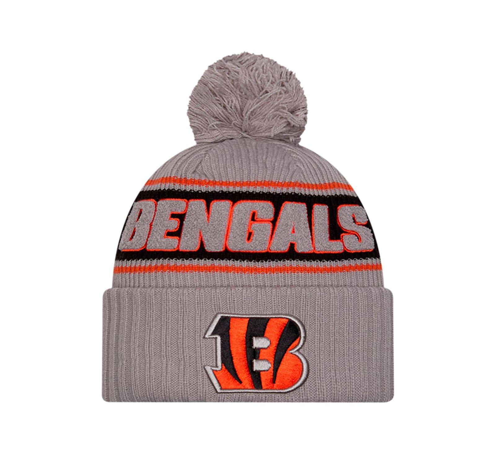 New Era Men's Gray Cincinnati Bengals 2024 Sideline Sport Cuffed with Pom Knit Hat