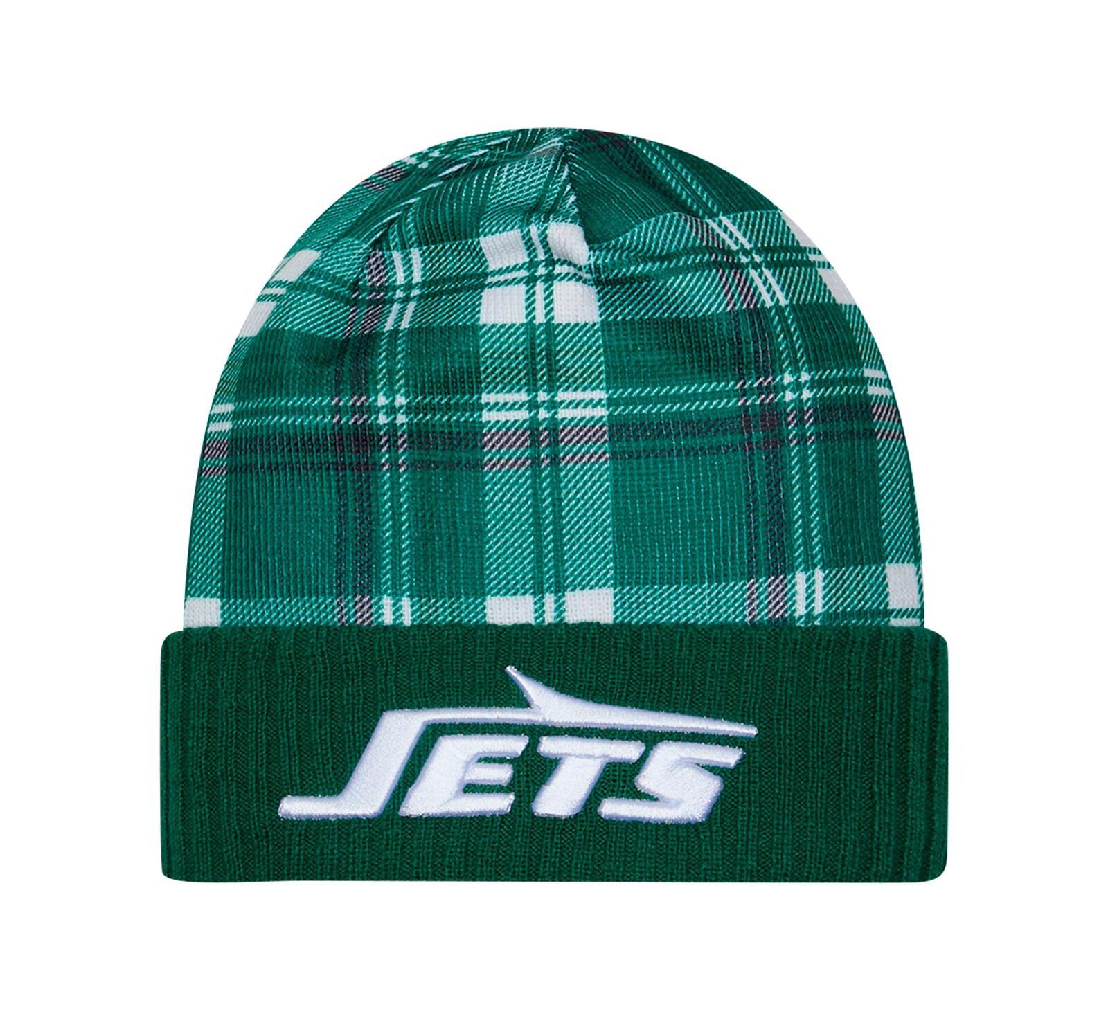 Мужская вязаная шапка New Era Green New York Jets Sideline Statement Cuffed
