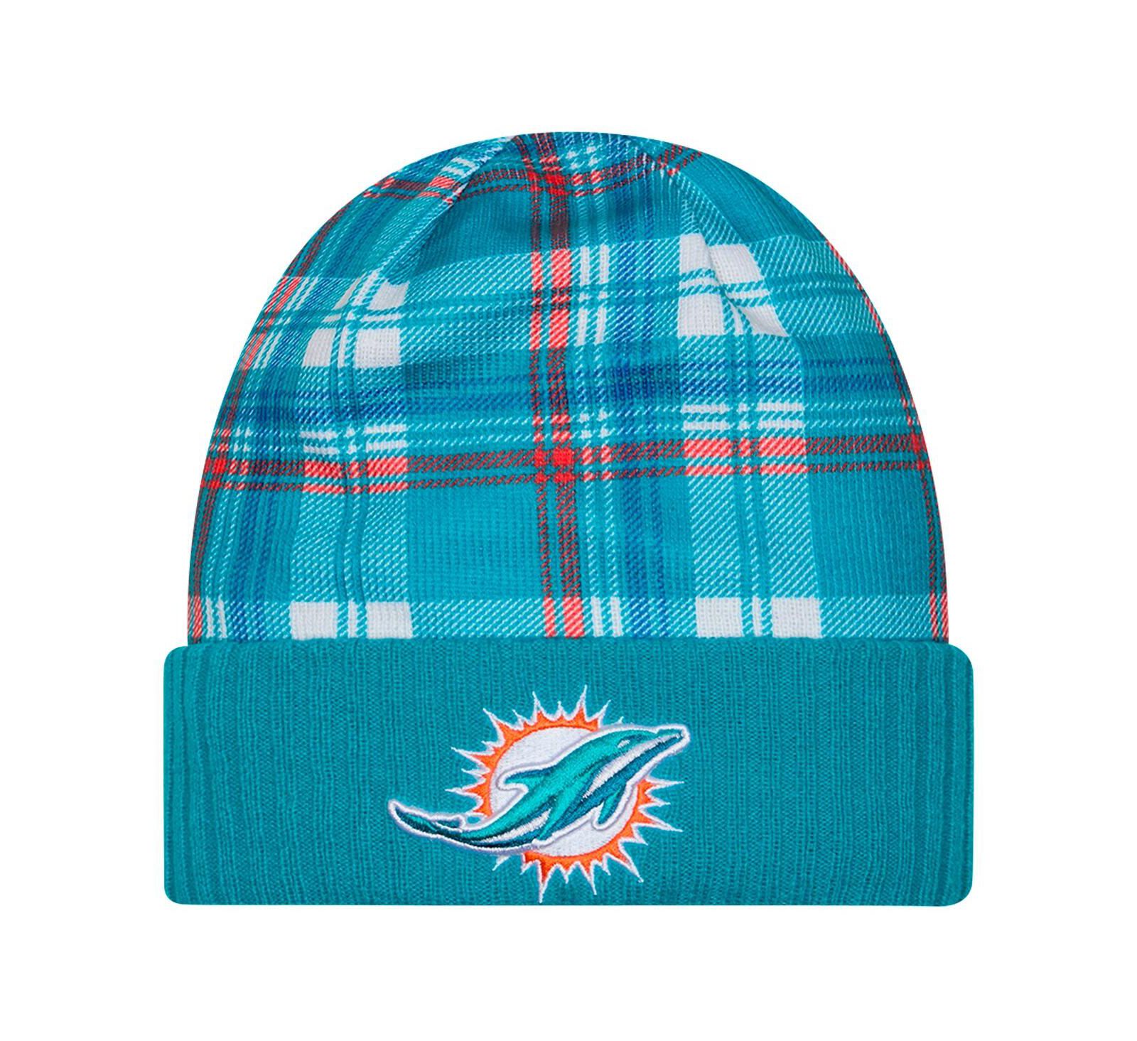 Мужская вязаная шапка New Era Aqua Miami Dolphins Sideline Statement Cuffed Knit Hat