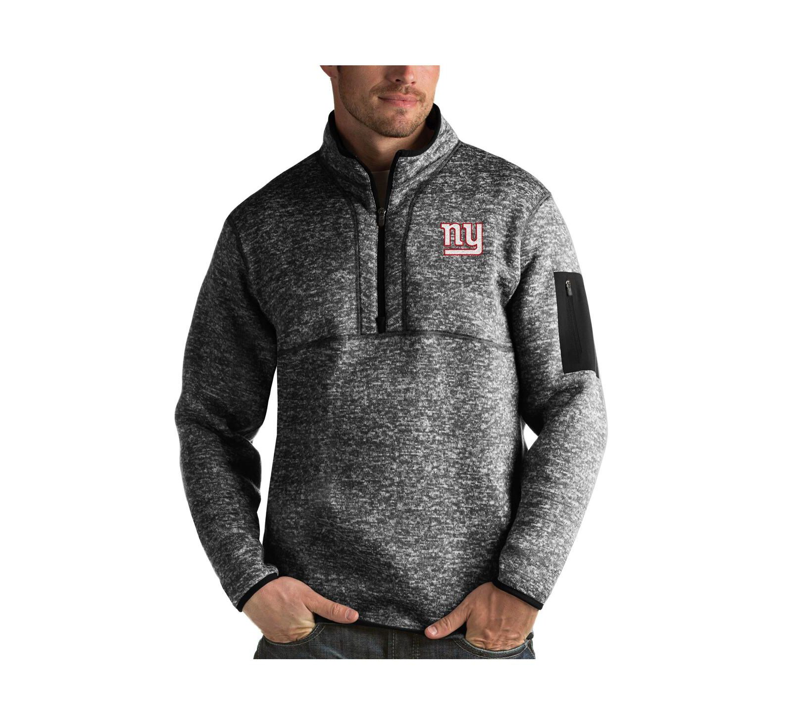 Antigua Men's Heather Black New York Giants Fortune Quarter-Zip Pullover Jacket