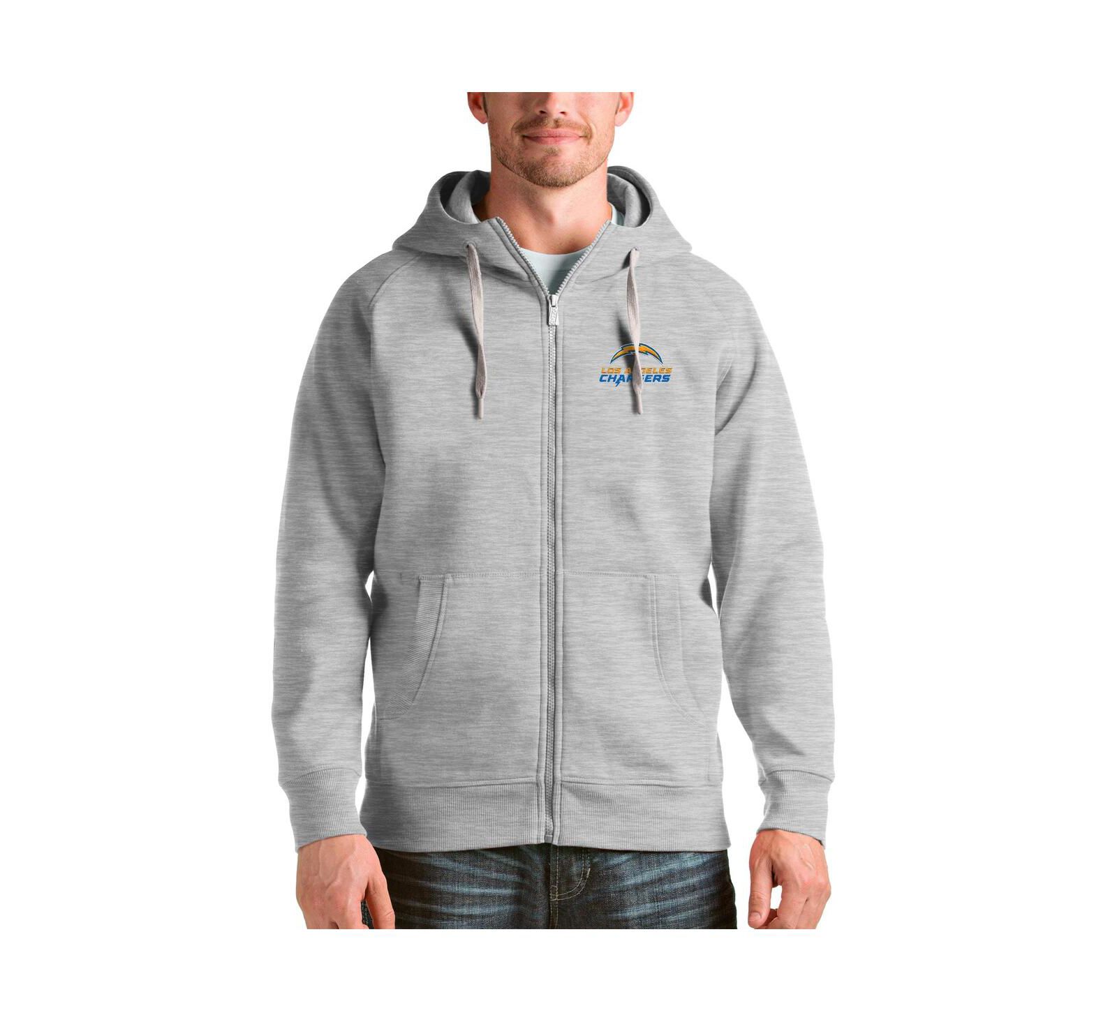 толстовка Antigua Victory Full-Zip для мужчин, цвет Heather Gray Los Angeles Chargers