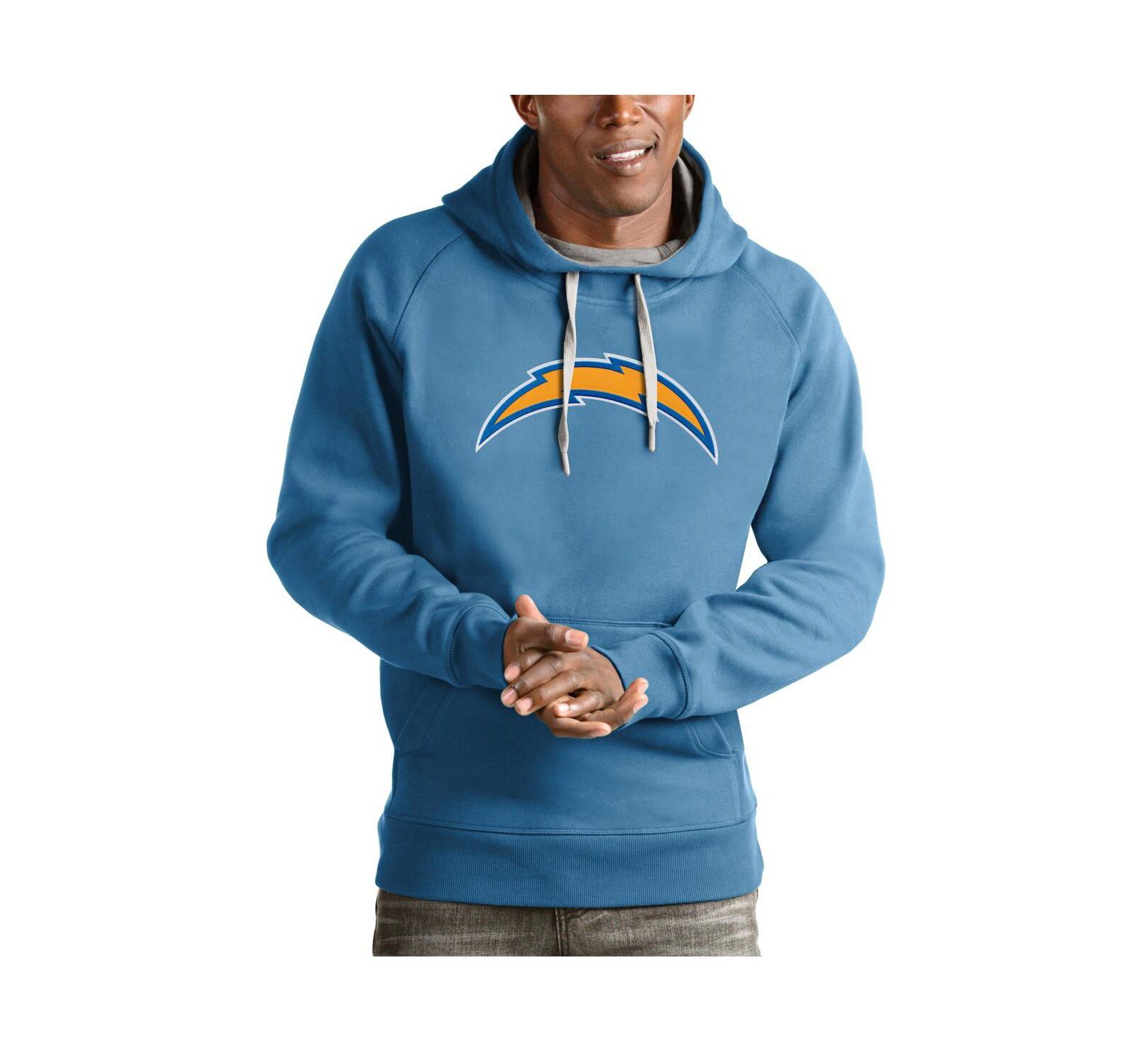 Мужское светло-голубое худи Antigua Los Angeles Chargers Victory Pullover