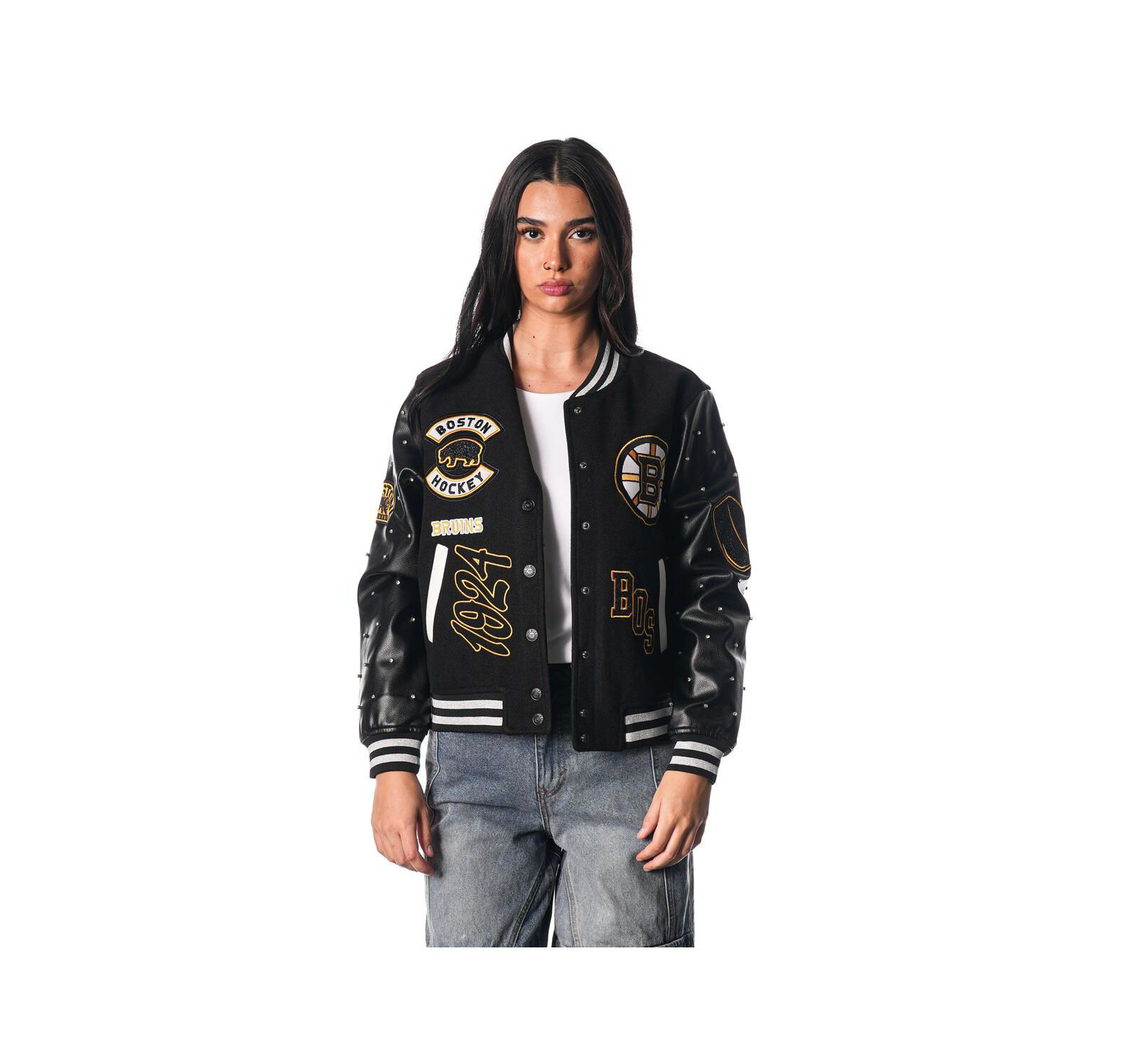 Женская куртка-бомбер The Wild Collective Boston Bruins Full-Snap Varsity Black