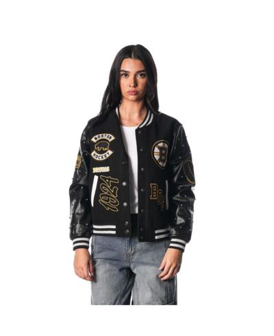 Женская куртка-бомбер The Wild Collective Boston Bruins Full-Snap Varsity Black