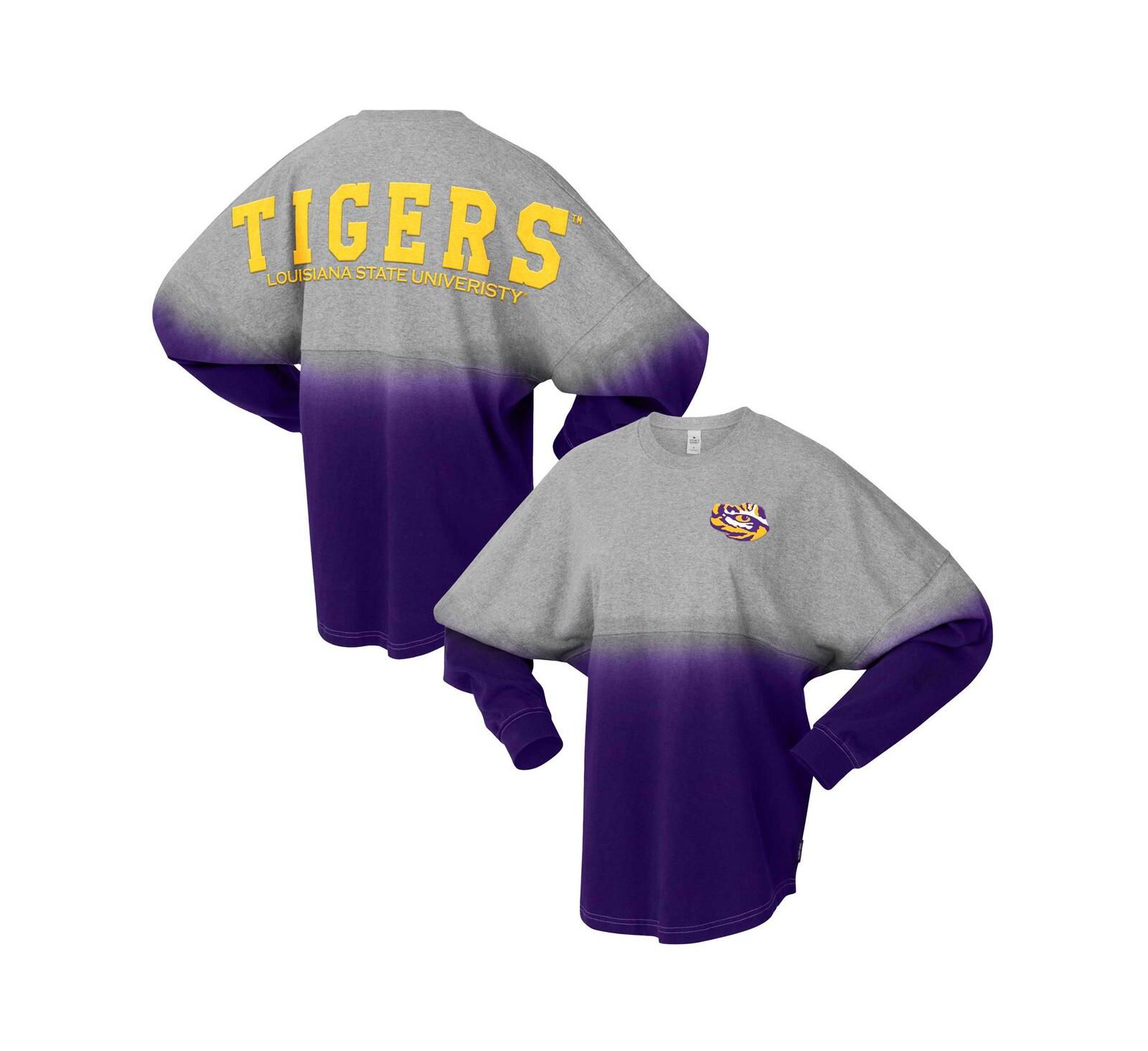 Мужская и женская футболка Spirit Jersey LSU Tigers Ombre с длинным рукавом, фиолетово-серая