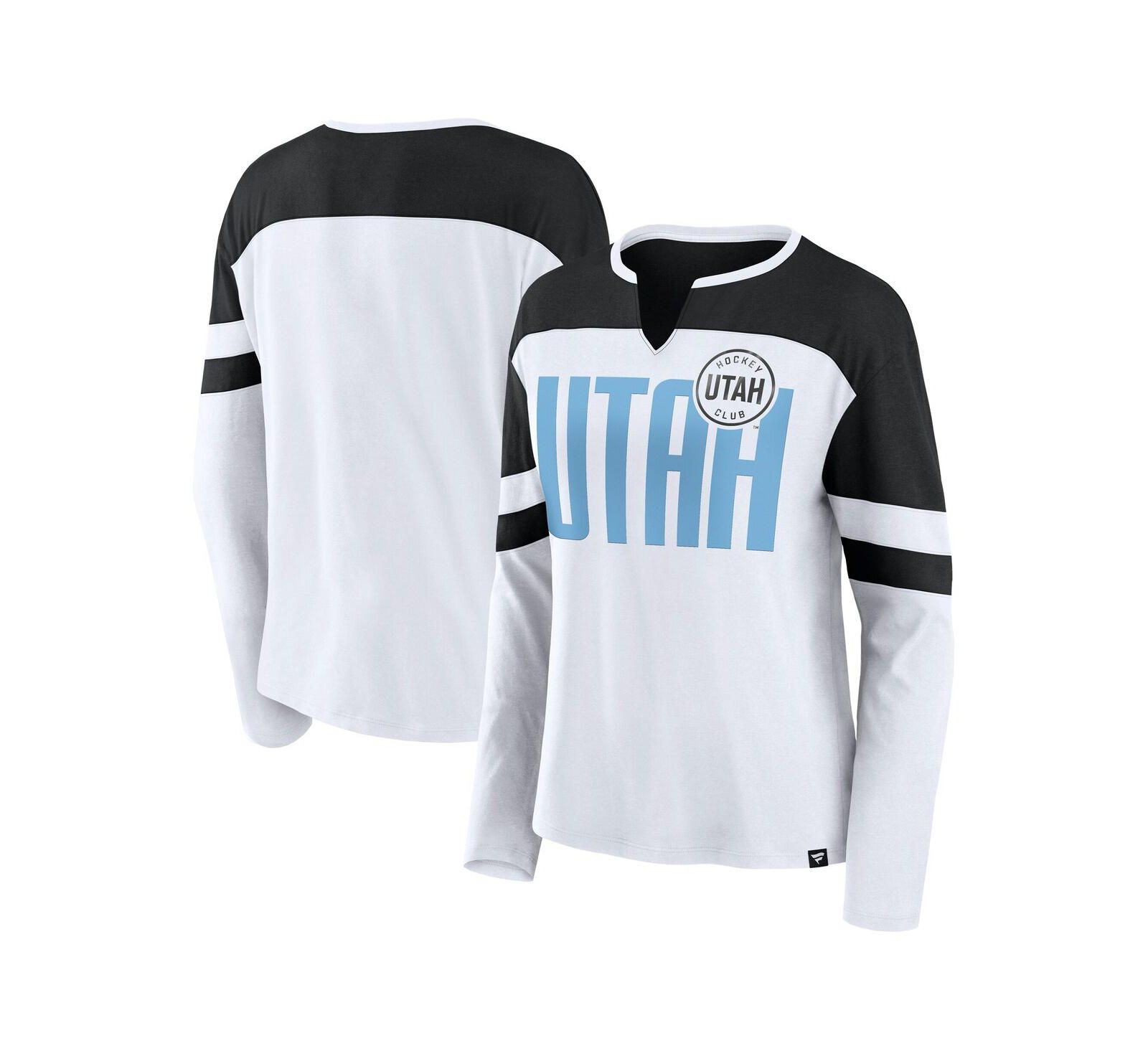Футболка Fanatics Women's White/Black Utah Hockey Club Frozen Notch Neck Long Sleeve