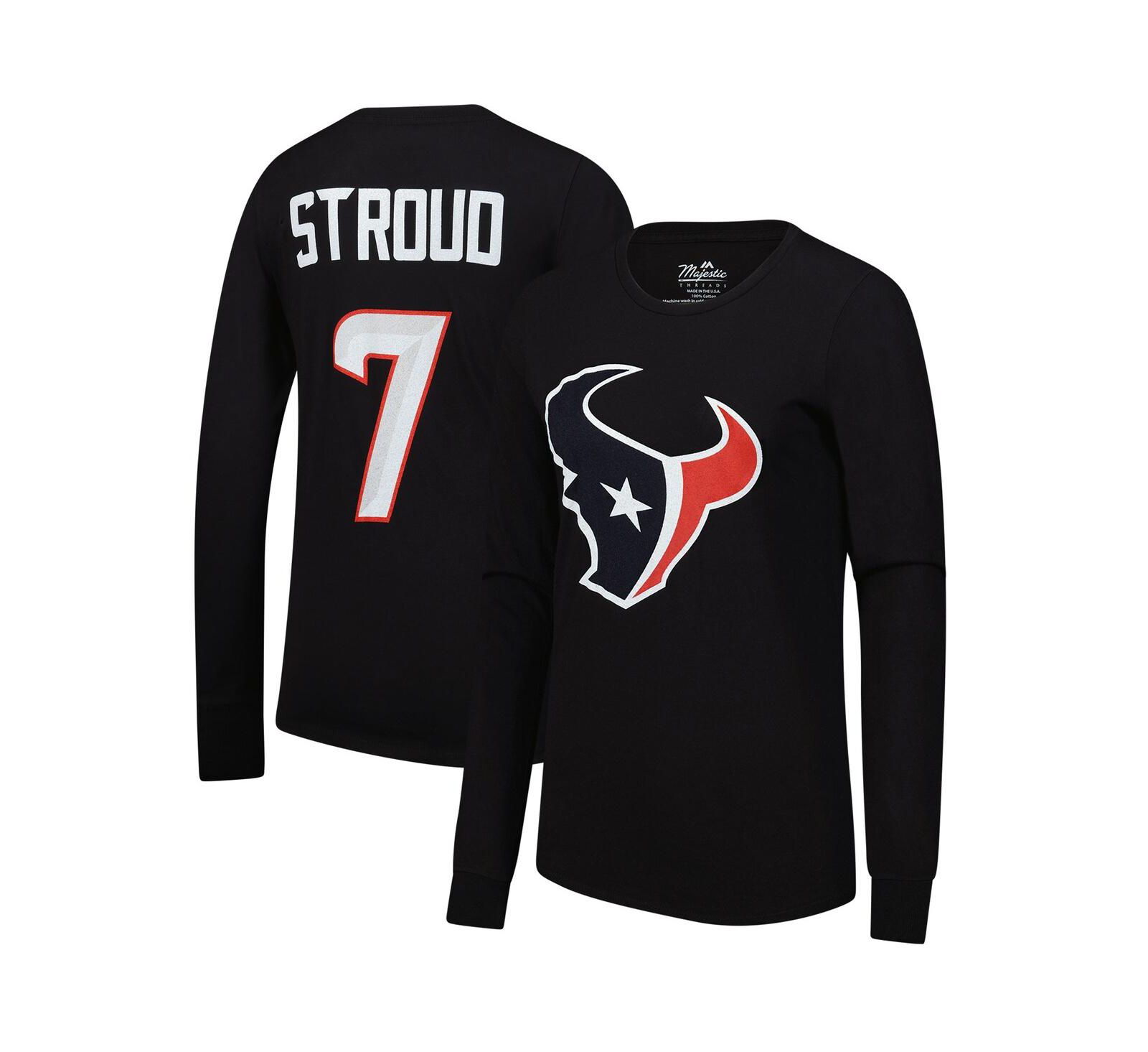 Женская футболка Majestic Navy C.J. Stroud Houston Texans Player Name & Number Long Sleeve