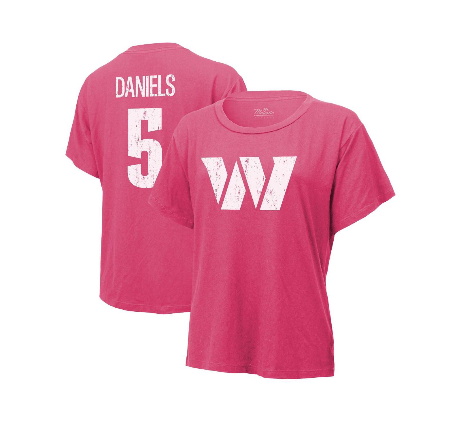 Женская футболка Majestic Jayden Daniels Pink Washington Commanders Name & Number