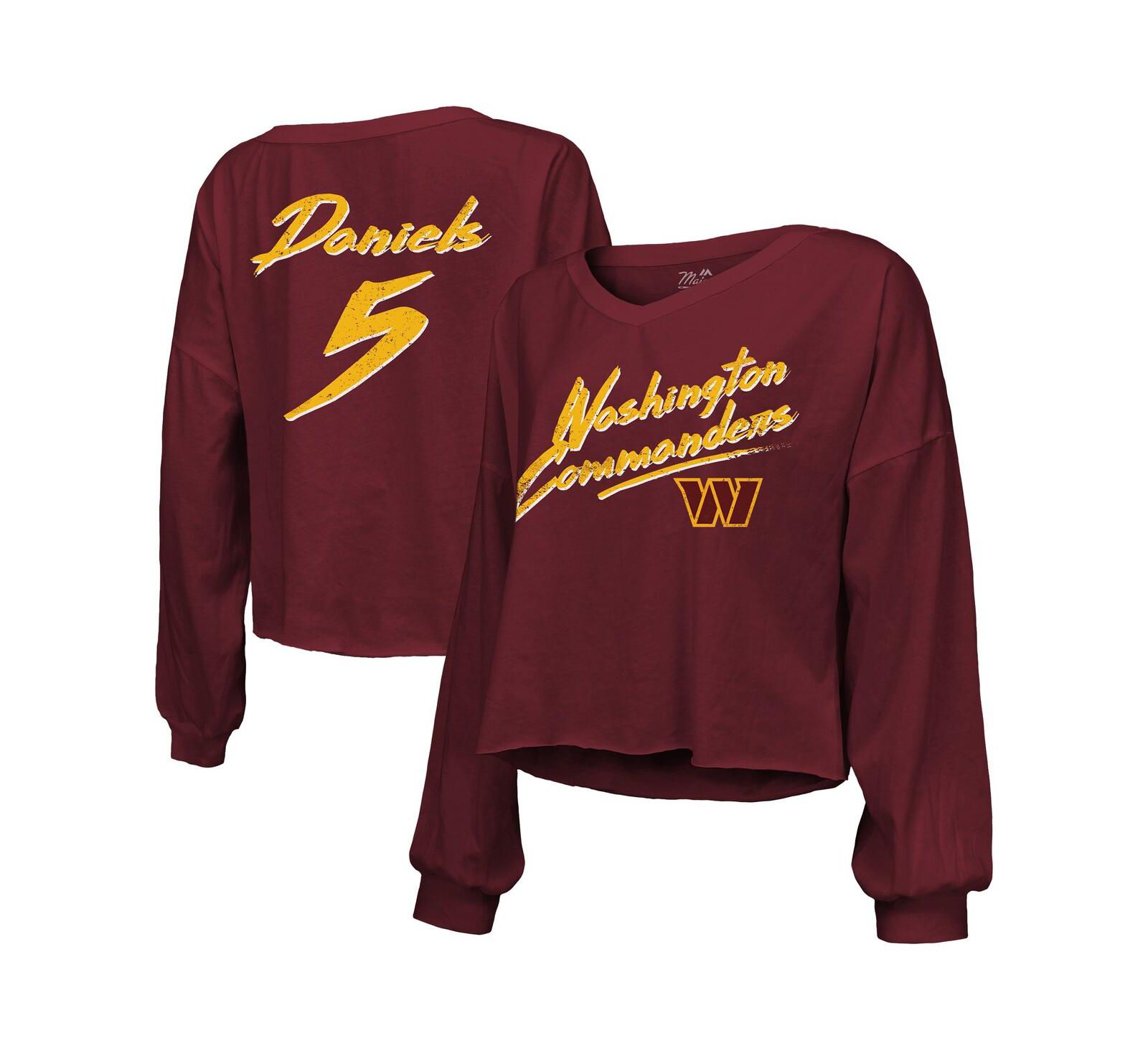 Женская укороченная футболка Majestic Washington Commanders Jayden Daniels, с открытыми плечами и V-образным вырезом