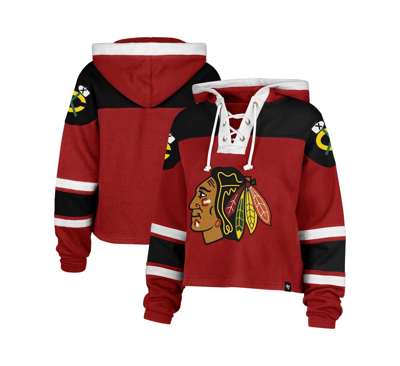 '47 Brand Women's Red Chicago Blackhawks Cropped Superior Lacer Pullover Hoodie