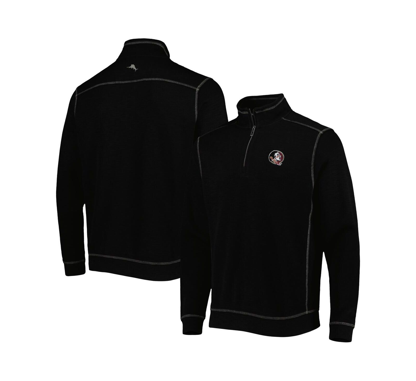 Мужская куртка Tommy Bahama Black Florida State Seminoles Sport Tobago Bay Tri-Blend Mock Neck Half-Zip