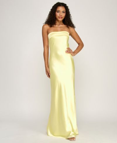 Emerald Sundae Juniors' Strapless Drape-Back Satin Gown, Created for Macy's