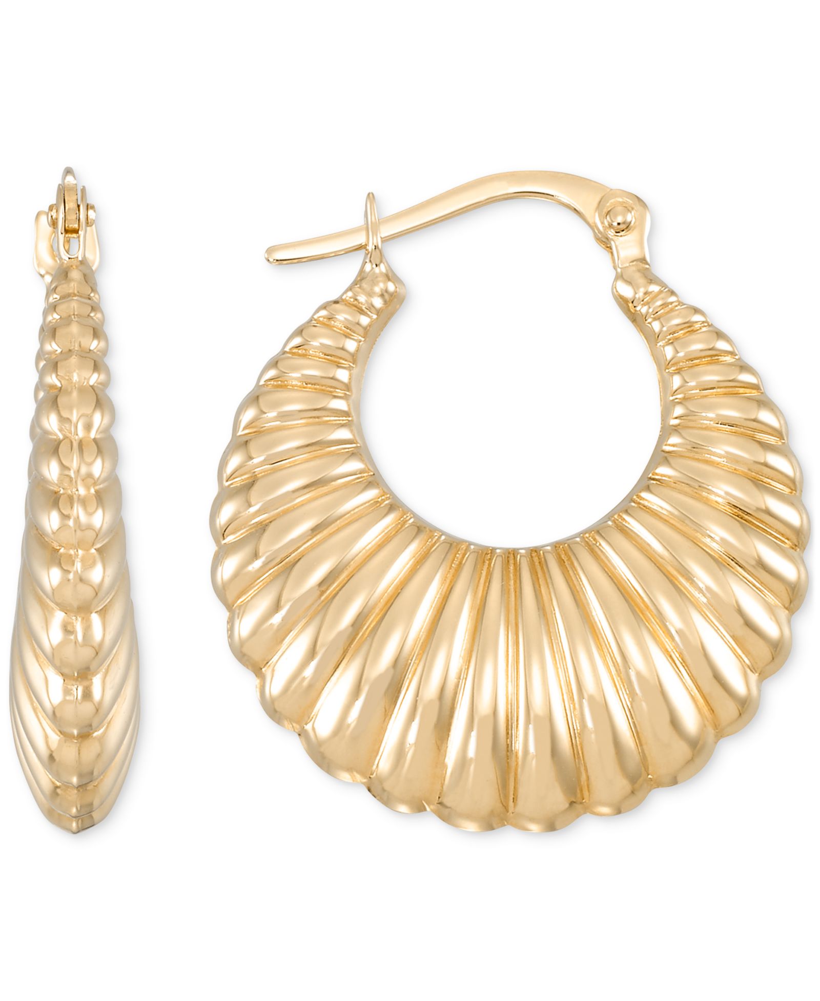 Shrimp Textured Hoop Earrings in 10k Yellow Gold