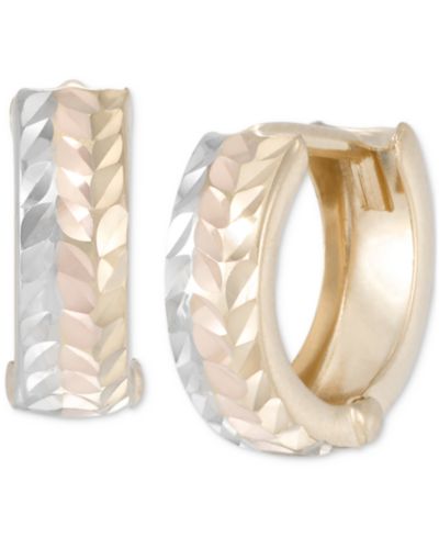 Серьги-кольца Huggie с текстурированным триколором из золота 10k, 1/2"