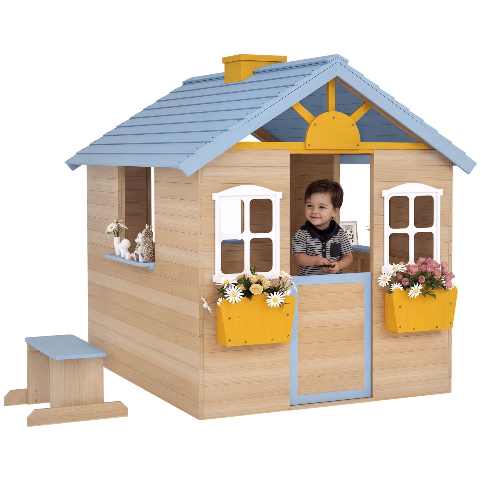 Outsunny Outdoor Wooden Playhouse, Ages 3+