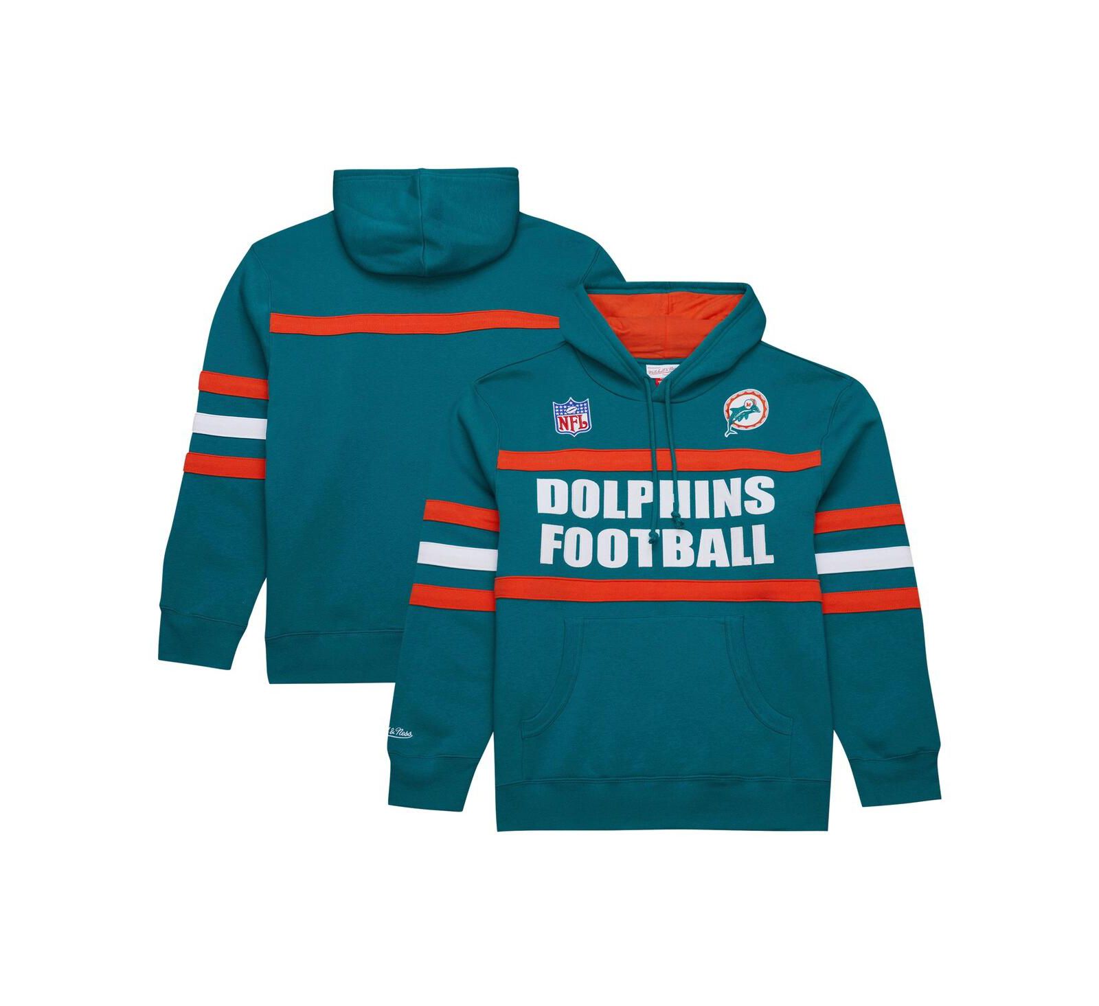 Мужское флисовое худи Mitchell & Ness Aqua Miami Dolphins Vintage Logo Head Coach Fleece Pullover