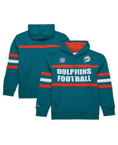 Мужское флисовое худи Mitchell & Ness Aqua Miami Dolphins Vintage Logo Head Coach Fleece Pullover