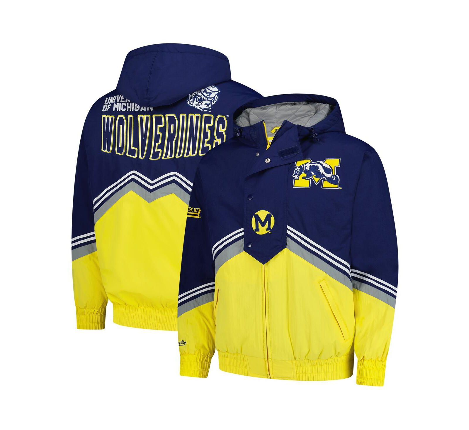 Mitchell & Ness Men's Navy/Maize Michigan Wolverines Throw It Back Retro Full-Zip Windbreaker Jacket