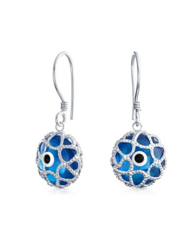 Серьги Bling Jewelry.925 Sterling Silver Filigree Blue Evil Eye Round Drop