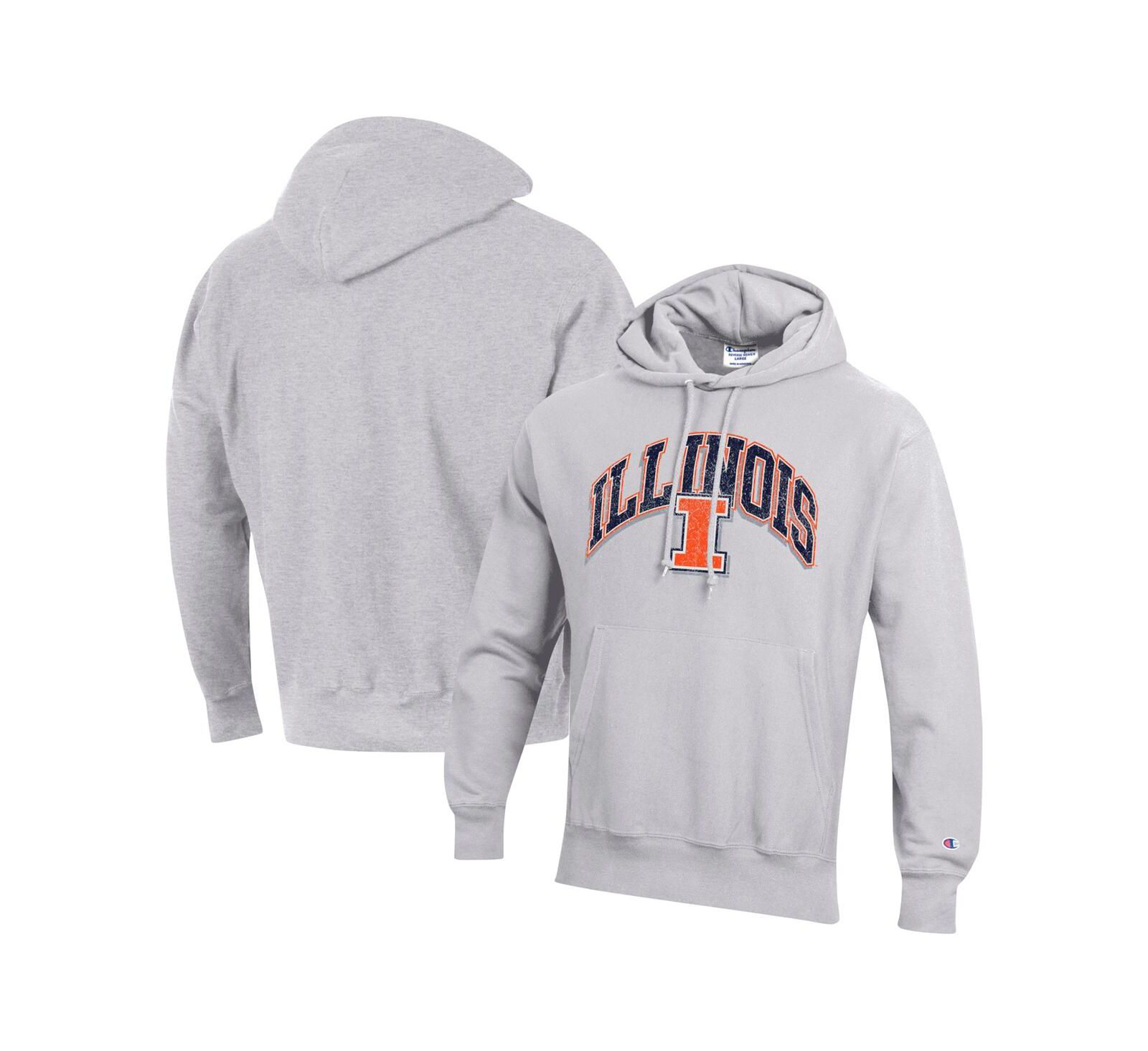 Мужское худи Champion Gray Illinois Fighting Illini Vault Late Night Reverse Weave Pullover