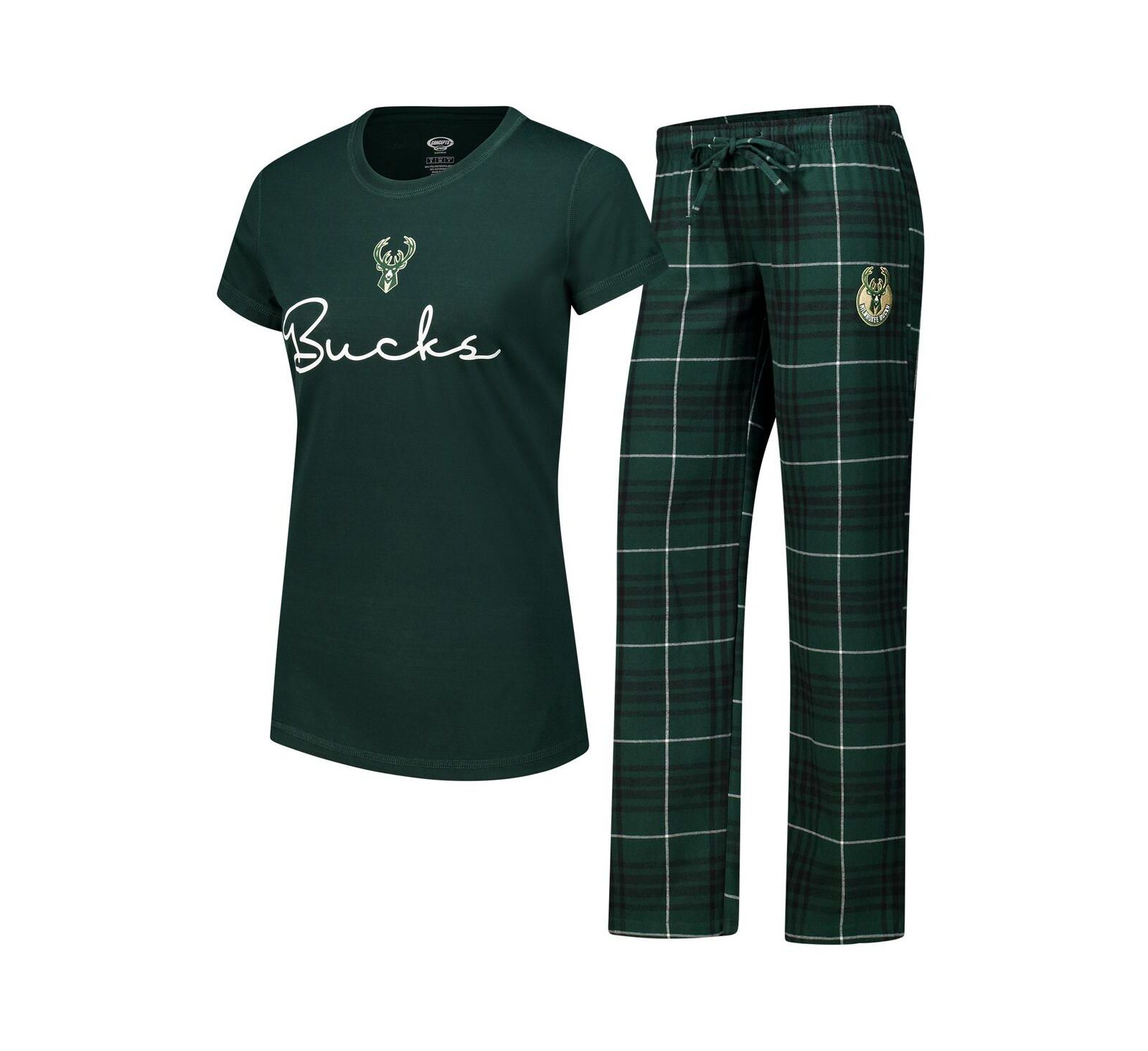 Concepts Sport Women's Hunter Green Milwaukee Bucks Vector T-Shirt Flannel Pants Sleep Set
