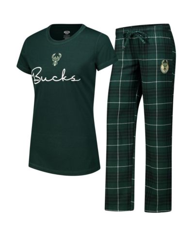 Пижамный комплект Concepts Sport Women's Hunter Green Milwaukee Bucks Vector T-Shirt Flannel Pants Sleep Set