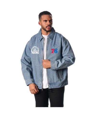 The Wild Collective Мужская и женская джинсовая куртка Philadelphia 76ers Coaches Full-Zip, синяя