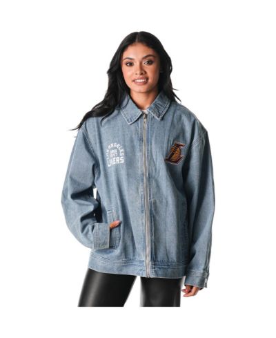 Мужская и женская джинсовая куртка The Wild Collective Blue Los Angeles Lakers Coaches Full-Zip