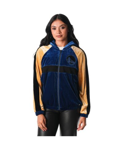 Женская ветровка The Wild Collective Blue Golden State Warriors Velour Full-Zip Track Jacket Hoodie