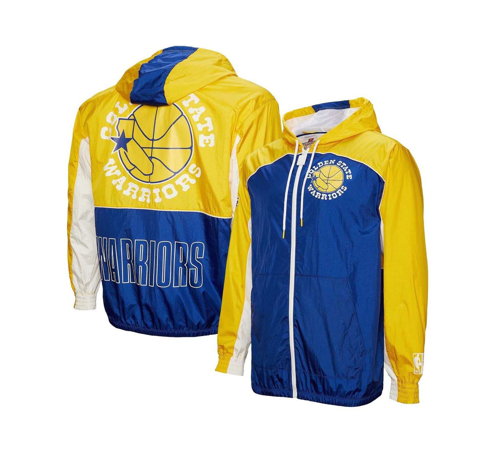 Mitchell & Ness Men's Royal/Yellow Golden State Warriors Hardwood Classics Big Shot Premium Full-Zip Windbreaker Jacket