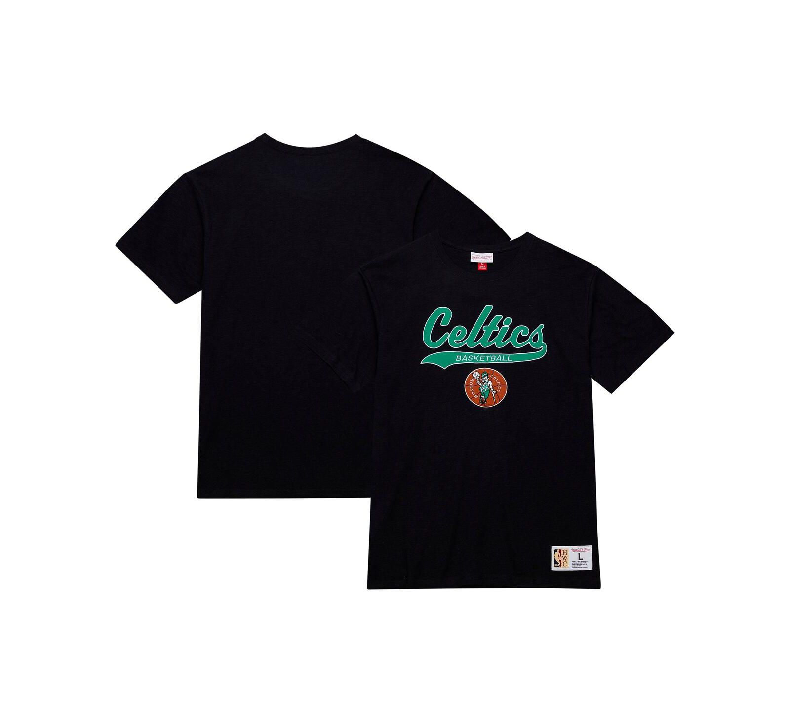 Mitchell & Ness Men's Black Boston Celtics Hardwood Classics Felt Applique Slub T-Shirt