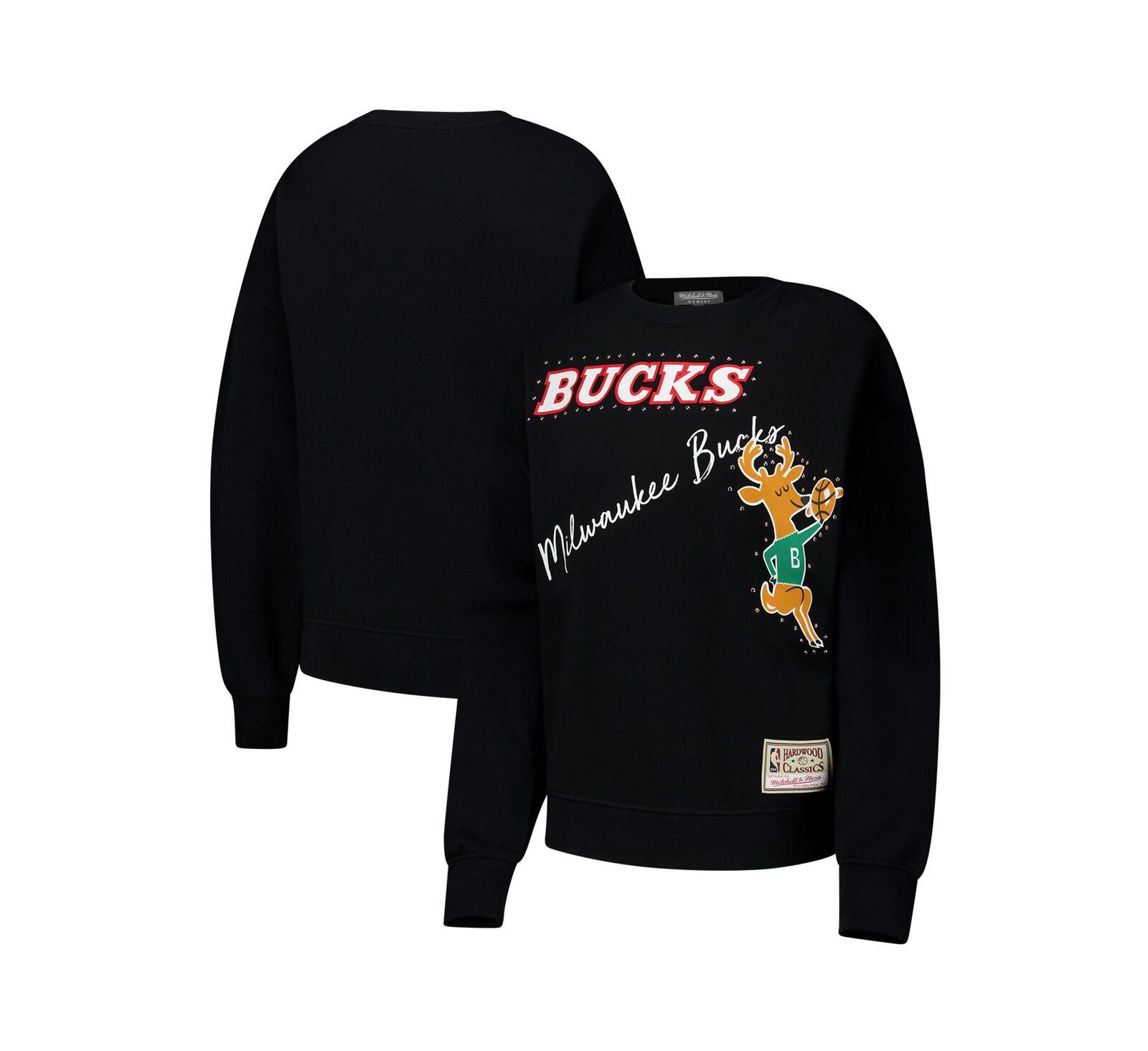 Свитшот Mitchell & Ness Women's Black Milwaukee Bucks Hardwood Classics Home Team Pullover
