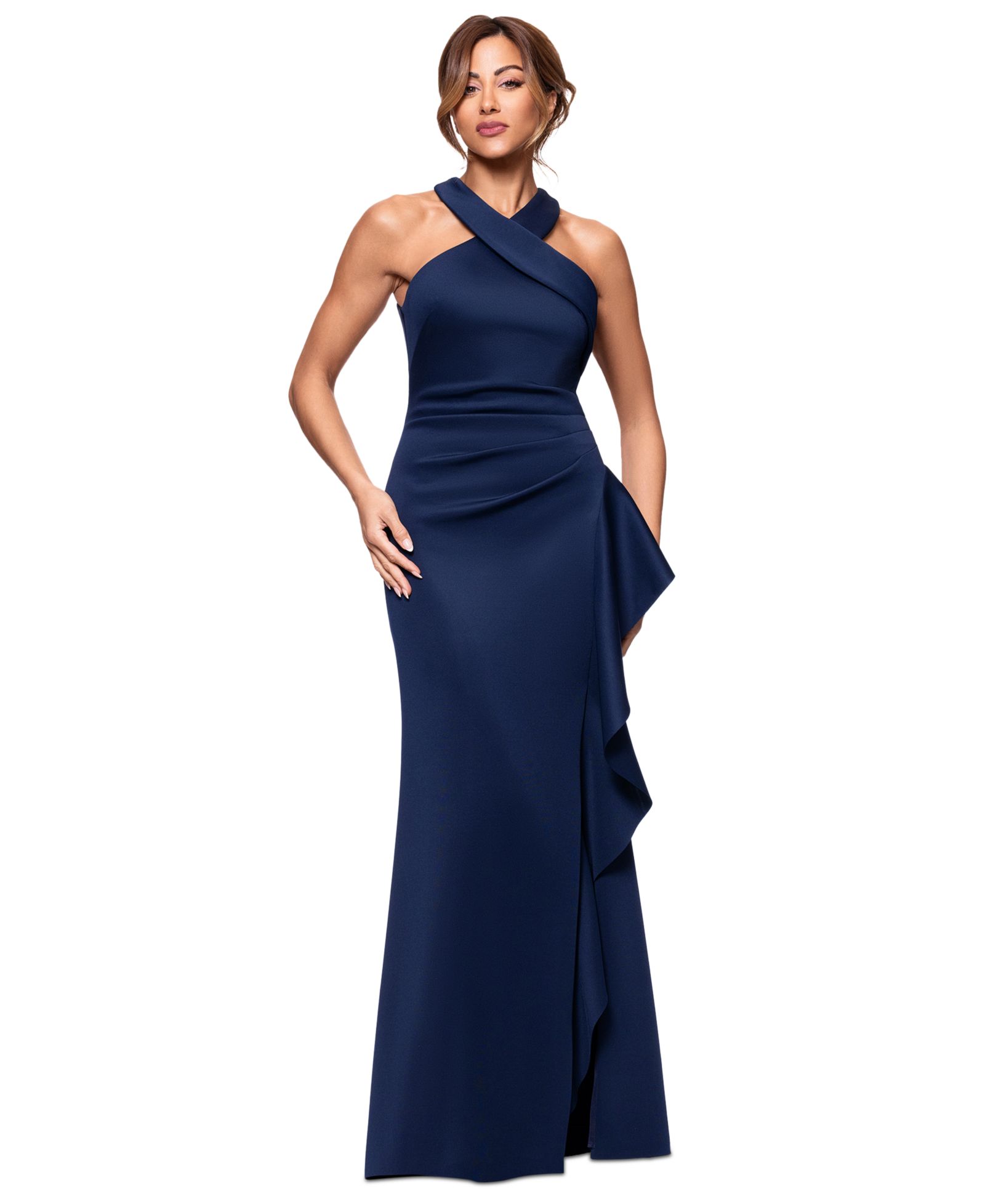 XSCAPE Petite Ruffled Halter Gown