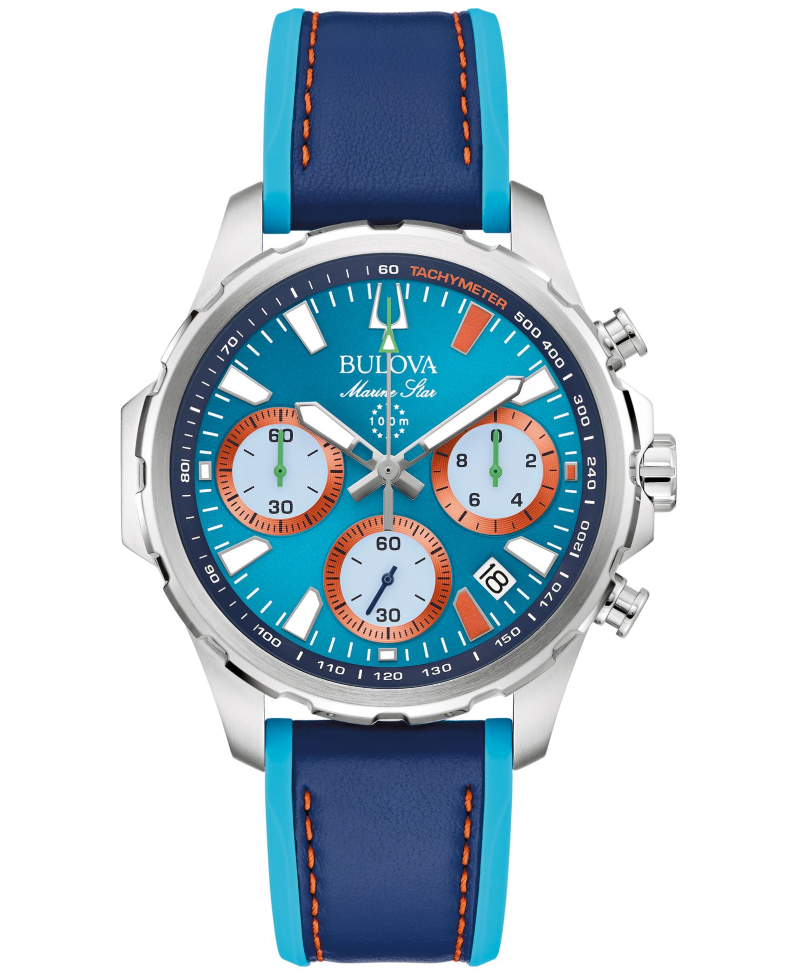Men's Marine Star E1 Team Miami Chronograph Blue Leather and Silicone Strap Watch 43mm