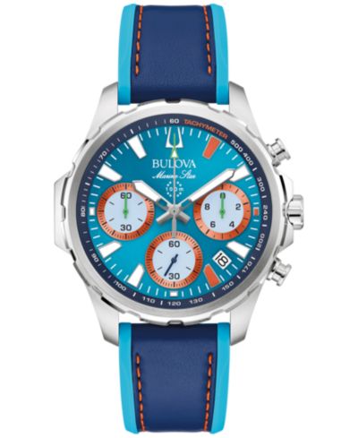 Мужские часы Bulova Marine Star E1 Team Miami Chronograph Blue Leather and Silicone Strap 43mm