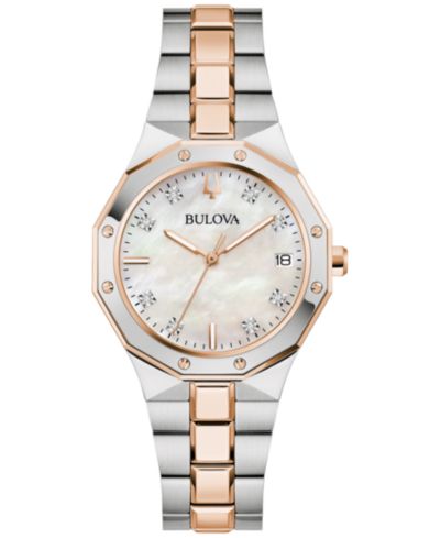 Женские часы Bulova Women's Prestige с бриллиантами и двухцветной сталью, 32mm